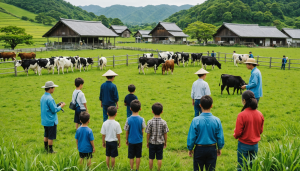 découvrez les fermes laitières traditionnelles de la campagne japonaise près de la baie et profitez de visites pédagogiques pour toute la famille. plongez dans la vie rurale authentique et apprenez les secrets de la production laitière.